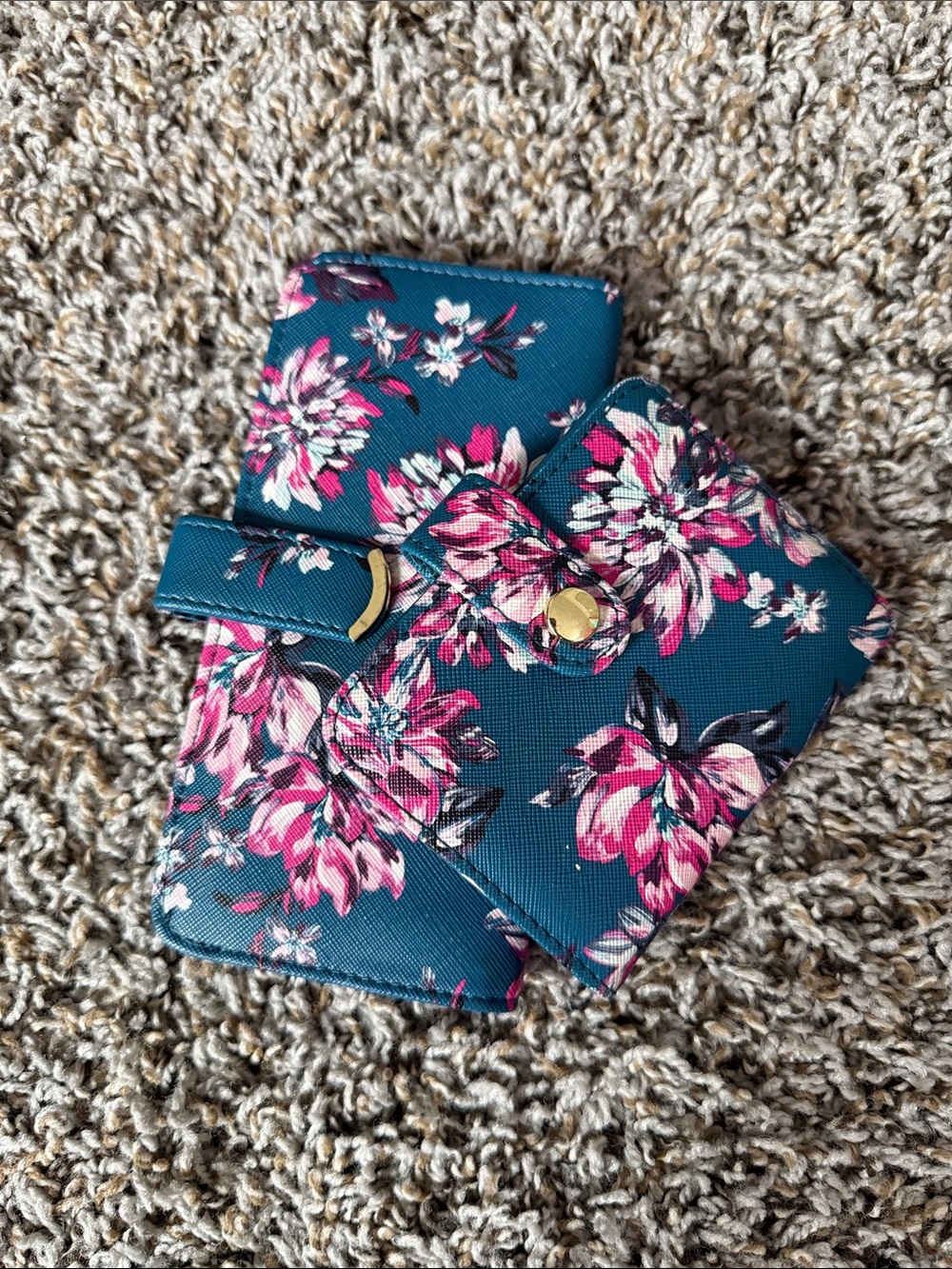 Teal Floral Wallet and Card Case Set